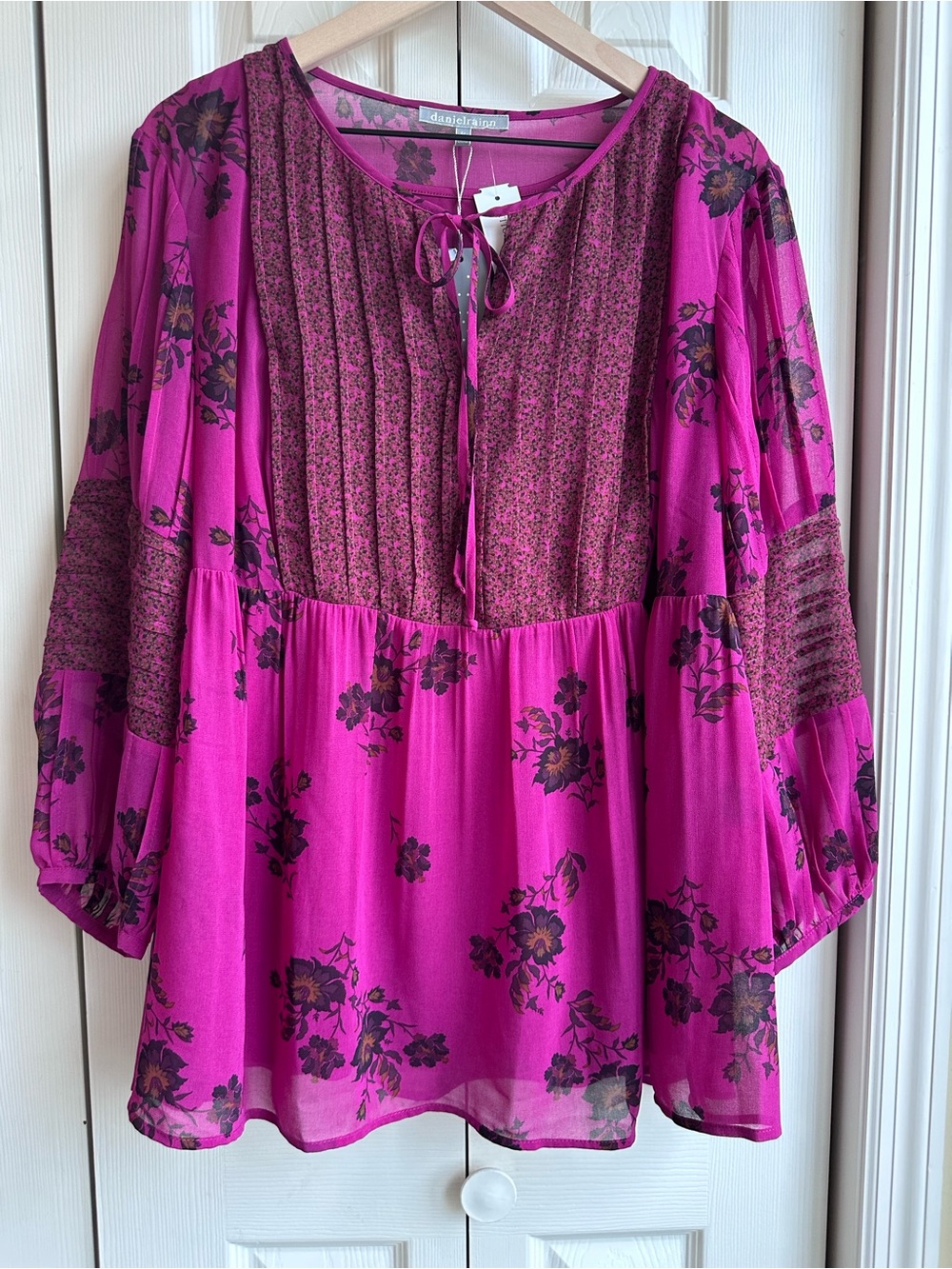 Daniel Rainn Magenta Floral Mixed-Print Peasant Blouse